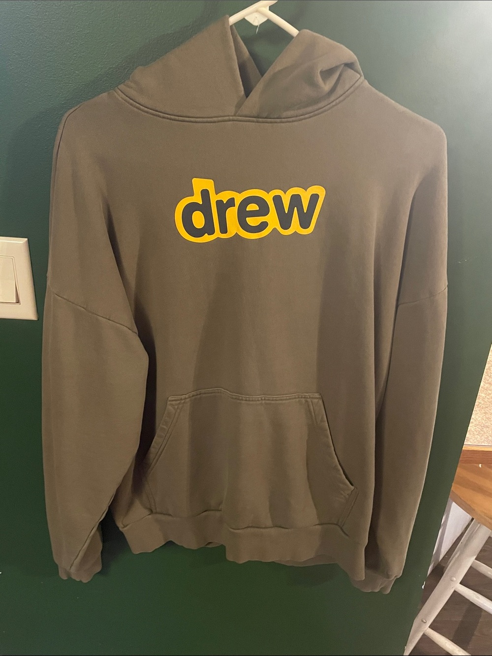drew house olive hoodie with yellow logo Size medium